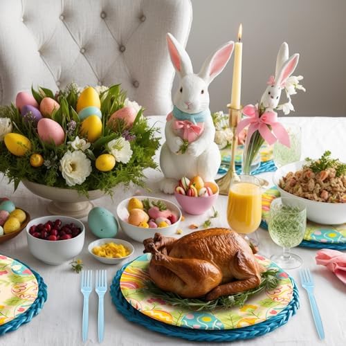Platos, Servilletas y Tenedores Desechables Jollyzaar para Pascua, 100 piezas, 9 y 7, Suministros para Fiesta de Pascua, Sirve 25 - imagen 6