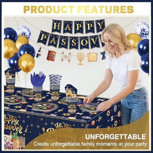 Juego de Decoraciones y Utensilios para Pascua, 209 Pzs, Incluye Manteles, Servilletas y Banner para 24 Invitados, Platos Desechables para Seder - imagen 4