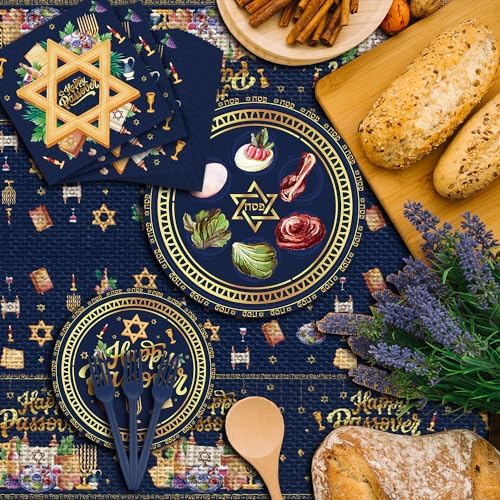 Juego de Decoraciones y Utensilios para Pascua, 209 Pzs, Incluye Manteles, Servilletas y Banner para 24 Invitados, Platos Desechables para Seder - imagen 6