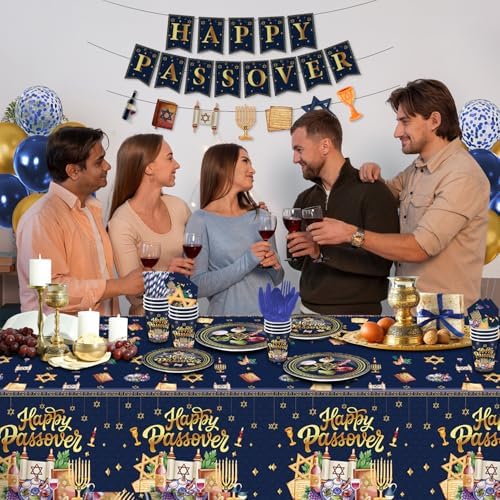 Juego de Decoraciones y Utensilios para Pascua, 209 Pzs, Incluye Manteles, Servilletas y Banner para 24 Invitados, Platos Desechables para Seder - imagen 7