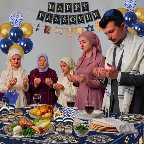 Juego de Decoraciones y Utensilios para Pascua, 209 Pzs, Incluye Manteles, Servilletas y Banner para 24 Invitados, Platos Desechables para Seder - imagen 8
