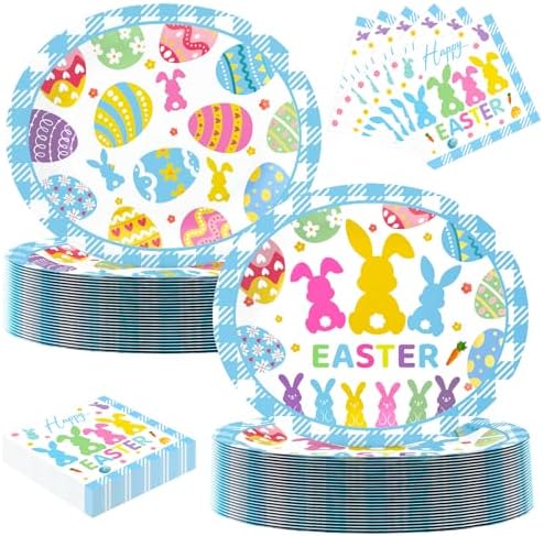 Juego de 100 Platos de Papel Ovalados y Servilletas SUIGREOY para Pascua, Platos Desechables Grandes de 10 x 12 para Fiestas - imagen 1