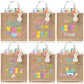 CJiangpo 6 Piezas de Bolsas de Regalo de Yute Reutilizables para Pascua, Tote Grande para Búsqueda de Huevos con Conejo de Madera, Canastas de Dulces - imagen 1