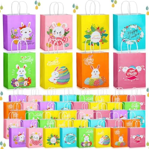 Eaasty 48 Pzs Bolsas de Regalo de Pascua, Bolsas de Papel Kraft con Conejito para Dulces y Sorpresas de Fiesta Infantil - imagen 1