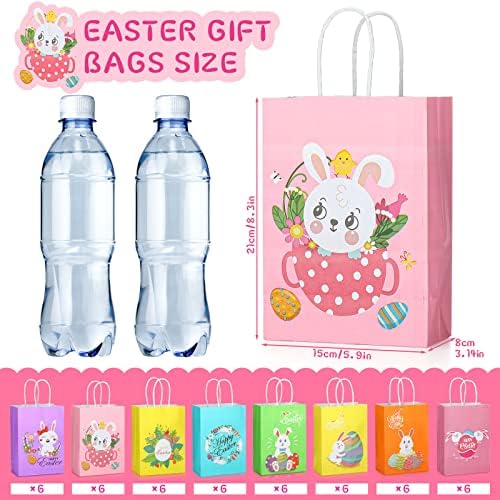 Eaasty 48 Pzs Bolsas de Regalo de Pascua, Bolsas de Papel Kraft con Conejito para Dulces y Sorpresas de Fiesta Infantil - imagen 2