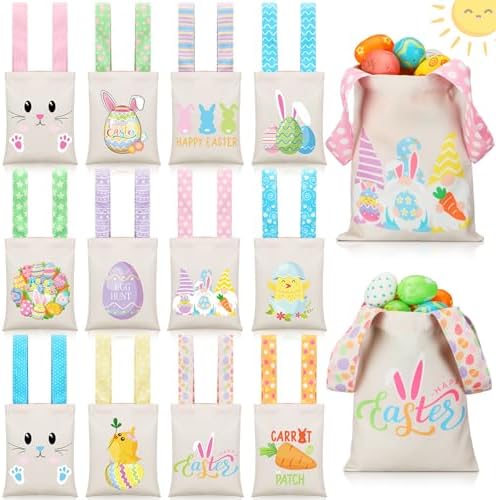 Bolsas de Regalo Reutilizables Cosblank de Lona para Pascua, 12 Pcs, 10''x 8'', con Asas, para Caza de Huevos y Fiestas (Bunny Egg) - imagen 1