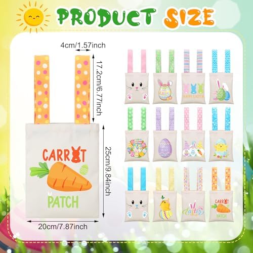 Bolsas de Regalo Reutilizables Cosblank de Lona para Pascua, 12 Pcs, 10''x 8'', con Asas, para Caza de Huevos y Fiestas (Bunny Egg) - imagen 2