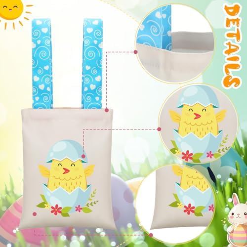Bolsas de Regalo Reutilizables Cosblank de Lona para Pascua, 12 Pcs, 10''x 8'', con Asas, para Caza de Huevos y Fiestas (Bunny Egg) - imagen 3