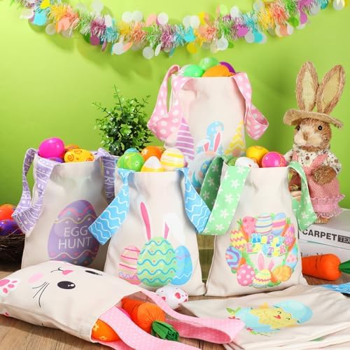 Bolsas de Regalo Reutilizables Cosblank de Lona para Pascua, 12 Pcs, 10''x 8'', con Asas, para Caza de Huevos y Fiestas (Bunny Egg) - imagen 4