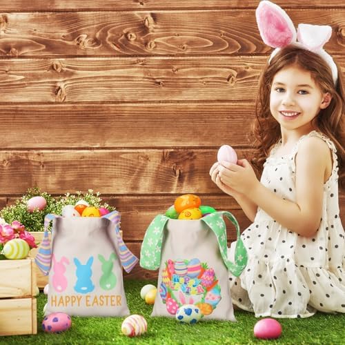 Bolsas de Regalo Reutilizables Cosblank de Lona para Pascua, 12 Pcs, 10''x 8'', con Asas, para Caza de Huevos y Fiestas (Bunny Egg) - imagen 5