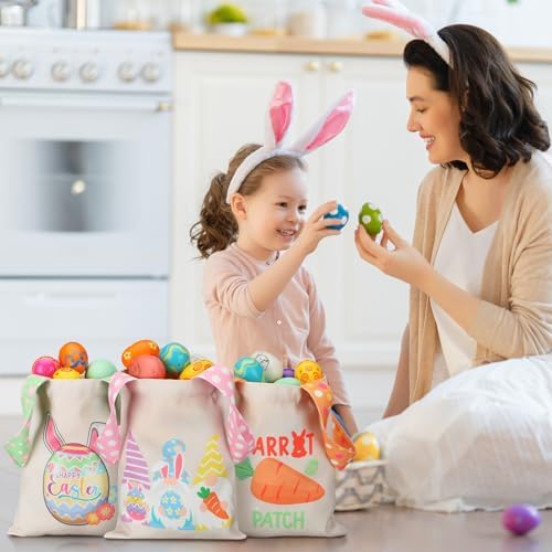 Bolsas de Regalo Reutilizables Cosblank de Lona para Pascua, 12 Pcs, 10''x 8'', con Asas, para Caza de Huevos y Fiestas (Bunny Egg) - imagen 6