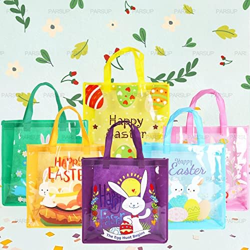 Bolsas de Regalo para Caza de Huevos de Pascua 12PCS con Manijas, Conejo de Pascua, Zanahoria y Pollito, 13 × 13 × 4 - imagen 5