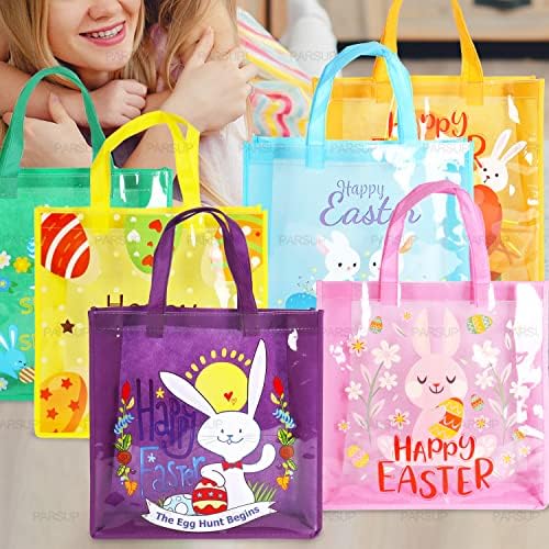 Bolsas de Regalo para Caza de Huevos de Pascua 12PCS con Manijas, Conejo de Pascua, Zanahoria y Pollito, 13 × 13 × 4 - imagen 6