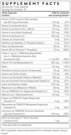 THORNE - Prenatal Básico - Multivitamínico con Folato para Mujeres Embarazadas y Lactantes - 18 Vitaminas y Minerales, Incluye Colina - Sin Gluten, - imagen 2