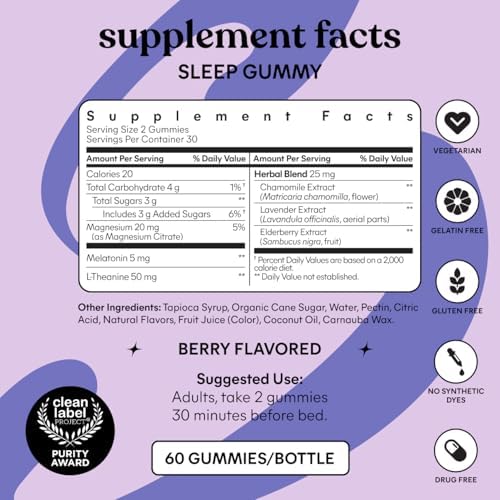 Gomitas Lemme Sleep con 5mg de Melatonina, Saúco, Magnesio, L-Teanina, Manzanilla y Lavanda, Ayuda Natural para Dormir, Sin Gluten, 60 Unidades - imagen 5