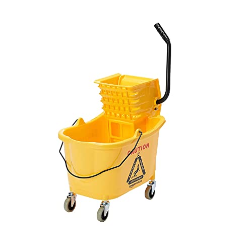 Cubeta de limpieza con ruedas Basics, 35 cuartos, con exprimidor lateral, color amarillo - imagen 6