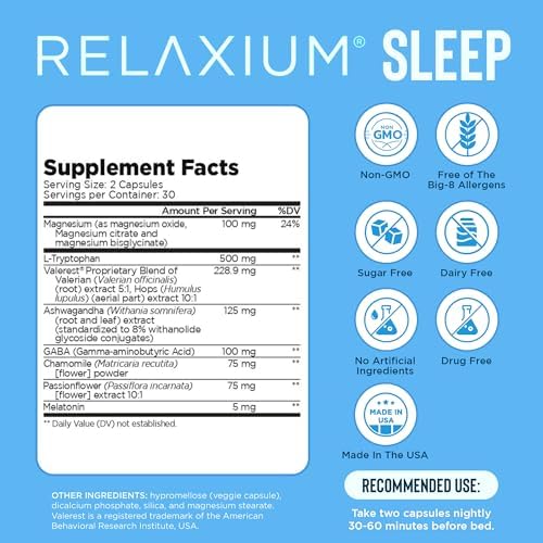 Relaxium Suplemento para Dormir - Melatonina 5mg con Magnesio Glicinato, Valeriana y Ashwagandha - Apoyo No Adictivo para Dormir (Suministro para 30 - imagen 3