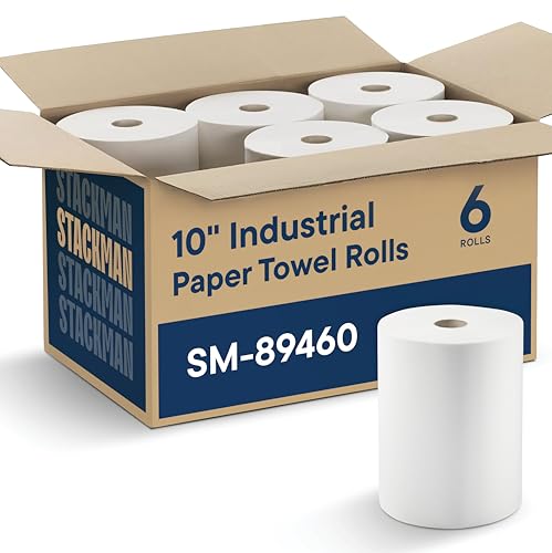 Toallas de papel industrial 10 x 800 rollos blancos de alta capacidad, calidad premium (textura similar a tela TAD) para dispensador automático - imagen 1