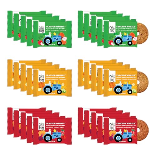 Once Upon a Farm | Paquete Variado de Barras Suaves Orgánicas para Niños | Ruedas de Tractor | Manzana, Fresa, Plátano | Hechas con Frutas y Verduras - imagen 1