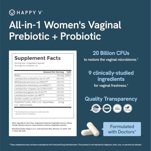 Probioticos Vaginales Happy V de Dr. Formulated para Mujeres, Apoyo para Olores e Irritaciones, Salud Urinaria y Digestiva, Equilibrio del pH | - imagen 6