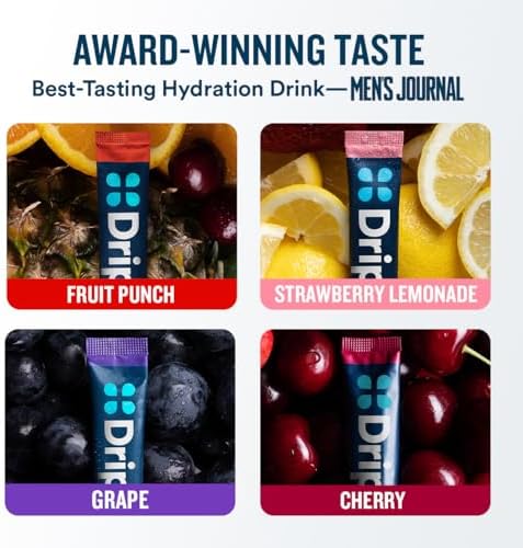 Paquete de Hidratación DripDrop - Variedad Jugosa - Mezcla de Bebida en Polvo de Electrolitos de Un Solo Uso - Uva, Ponche de Frutas, Limonada de - imagen 5