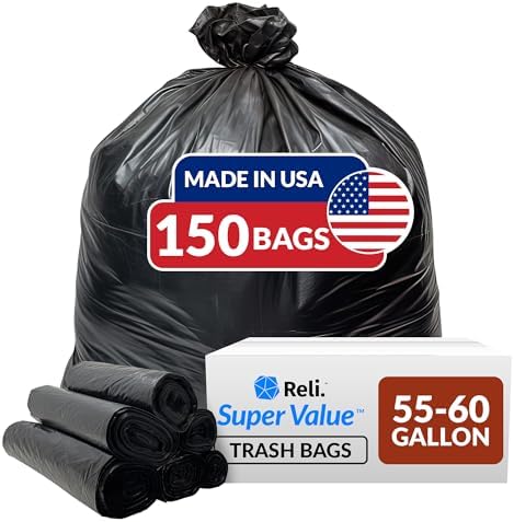 Bolsas de Basura Resistentes Reli de 55-60 Galones | Paquete de 150 | Grandes Bolsas Negras | Hechas en EE. UU. - imagen 1