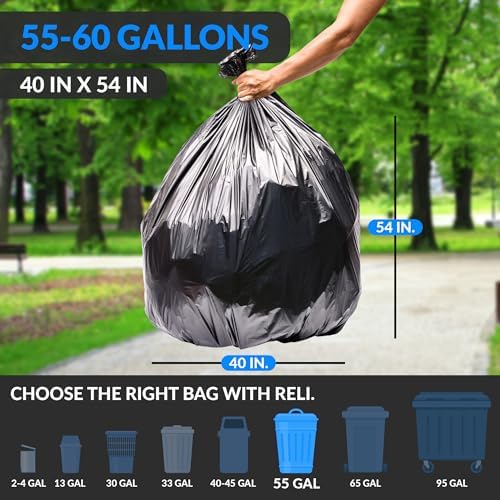 Bolsas de Basura Resistentes Reli de 55-60 Galones | Paquete de 150 | Grandes Bolsas Negras | Hechas en EE. UU. - imagen 2