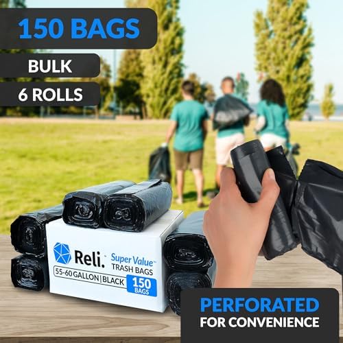 Bolsas de Basura Resistentes Reli de 55-60 Galones | Paquete de 150 | Grandes Bolsas Negras | Hechas en EE. UU. - imagen 3