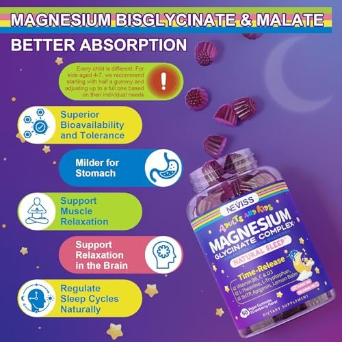 Gomitas de Magnesio Glicinato Sin Azúcar para Adultos y Niños 4+, Suplemento de Magnesio Bisglicinato 400/200mg con B6D3 y L-Theanina, 2 Paquetes - imagen 6