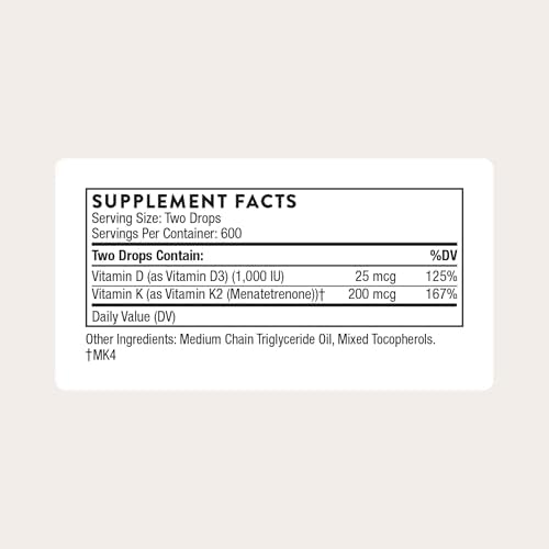 THORNE - Vitamina D + K2 Líquido con Dispensador Medidor - Vitaminas D3 y K2 para Huesos y Músculos Saludables - 1 Fl Oz (30 ml) - 600 Porciones - imagen 2