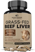Cápsulas de Hígado de Res Deshidratado Alimentado con Pasto Wholesome Wellness (180 Píldoras, 750mg Cada Una) - Hierro Natural, Vitamina A y B12 para - imagen 1