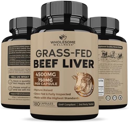 Cápsulas de Hígado de Res Deshidratado Alimentado con Pasto Wholesome Wellness (180 Píldoras, 750mg Cada Una) - Hierro Natural, Vitamina A y B12 para - imagen 8
