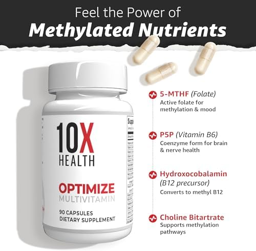 Multivitamínico Methylated 10X Health Optimize para Hombres y Mujeres - 90 Cápsulas, Fórmula 34 en 1 con 800 mcg de Vitamina B12, 5-MTHF, NAC - - imagen 3