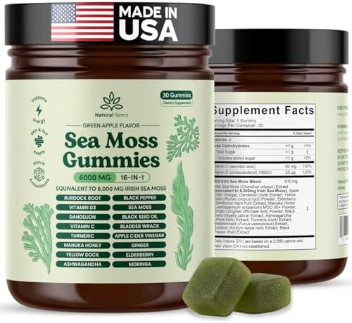 Gomitas de Musgo Marino Natural Rems 16 en 1 - Ashwagandha, Aceite de Semilla Negra, Algas, Cúrcuma, Vitaminas C y D3, con Manuka, Raíz de Bardana, - imagen 1