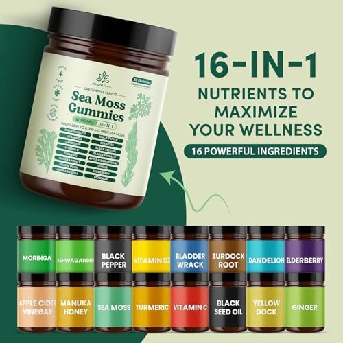 Gomitas de Musgo Marino Natural Rems 16 en 1 - Ashwagandha, Aceite de Semilla Negra, Algas, Cúrcuma, Vitaminas C y D3, con Manuka, Raíz de Bardana, - imagen 2