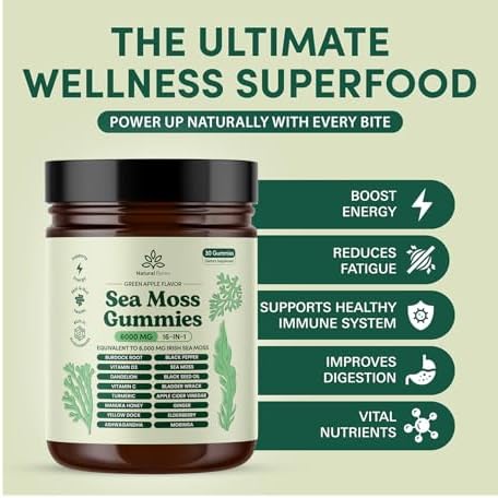 Gomitas de Musgo Marino Natural Rems 16 en 1 - Ashwagandha, Aceite de Semilla Negra, Algas, Cúrcuma, Vitaminas C y D3, con Manuka, Raíz de Bardana, - imagen 5