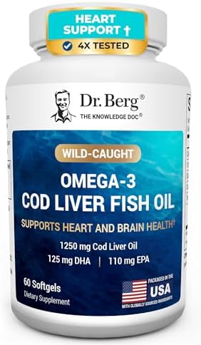 Aceite de Hígado de Bacalao Omega-3 Dr. Berg 60 Cápsulas Blandas – Bacalao Silvestre de Islandia – Omega 3 EPA & DHA – Soporte para Corazón, Cerebro, - imagen 1