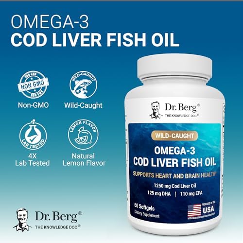 Aceite de Hígado de Bacalao Omega-3 Dr. Berg 60 Cápsulas Blandas – Bacalao Silvestre de Islandia – Omega 3 EPA & DHA – Soporte para Corazón, Cerebro, - imagen 2