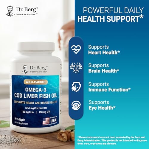 Aceite de Hígado de Bacalao Omega-3 Dr. Berg 60 Cápsulas Blandas – Bacalao Silvestre de Islandia – Omega 3 EPA & DHA – Soporte para Corazón, Cerebro, - imagen 6