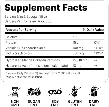 Cevitol Colágeno Marino Hidrolizado en Polvo Ultra Fino - 16oz, con Ácido Hialurónico, Biotina y Vitamina C, para Piel, Cabello, Uñas y - imagen 3