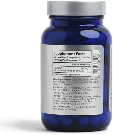 Suplemento Patente TRU NIAGEN de NAD+ para Energía Celular | Ribósido de Nicotinamida (NR) | Porciones de 30-1000mg (2x500mg, Toma 2 Diarias) - imagen 3