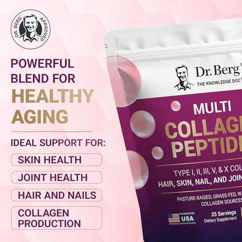 Polvo de Péptidos de Colágeno Múltiple Dr. Berg Tipos I, II, III, V, X - Colágeno Sin Sabor con 14 g de Proteína - Fuentes de Colágeno de Pastoreo y - imagen 2