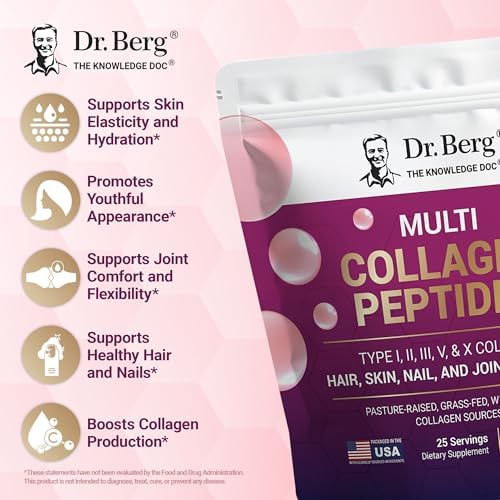 Polvo de Péptidos de Colágeno Múltiple Dr. Berg Tipos I, II, III, V, X - Colágeno Sin Sabor con 14 g de Proteína - Fuentes de Colágeno de Pastoreo y - imagen 3