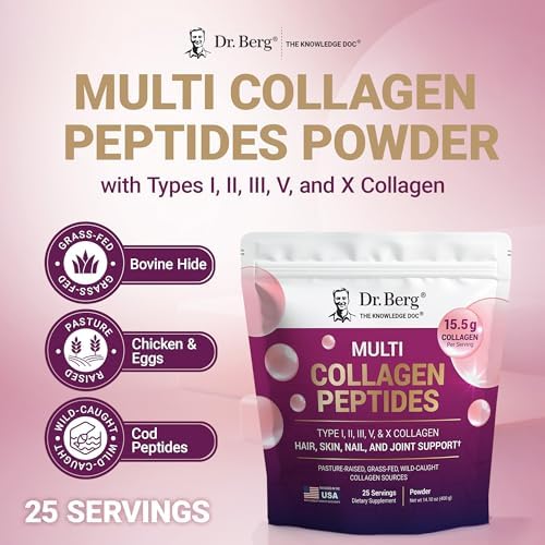 Polvo de Péptidos de Colágeno Múltiple Dr. Berg Tipos I, II, III, V, X - Colágeno Sin Sabor con 14 g de Proteína - Fuentes de Colágeno de Pastoreo y - imagen 4