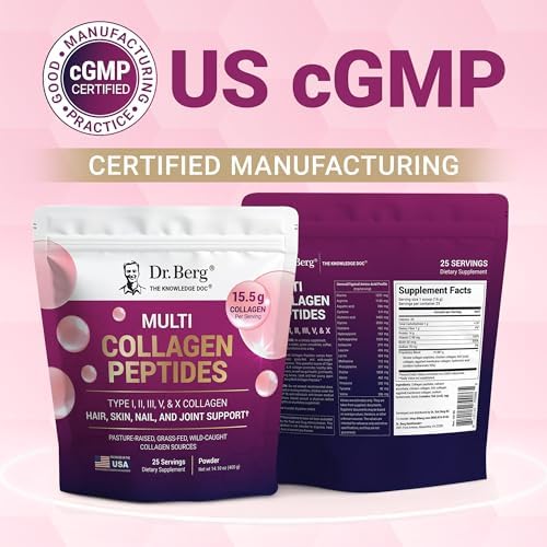 Polvo de Péptidos de Colágeno Múltiple Dr. Berg Tipos I, II, III, V, X - Colágeno Sin Sabor con 14 g de Proteína - Fuentes de Colágeno de Pastoreo y - imagen 5