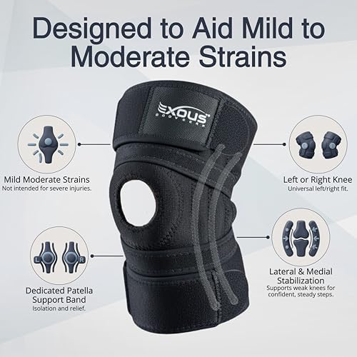 Faja Rodillera EXOUS BODYGEAR para Hombres y Mujeres, Soporte Ajustable 4 Vías para Artritis y Dolor de ACL/MCL, Estabilizador Doble para la Rótula - imagen 6