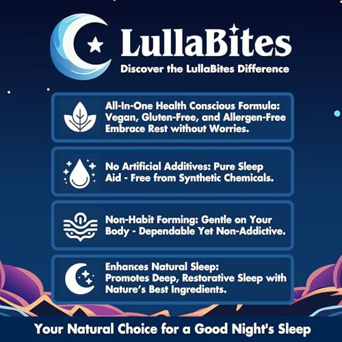 LullaBites - Gomas Naturales para Dormir - Hechas en EE. UU. - Con 5-HTP, L-Teanina, Magnesio y Raíz de Valeriana - Sin Melatonina - Veganas - Halal - imagen 4