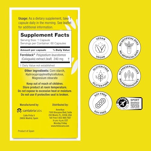 Suplemento Dietético Heliocare para el Cuidado de la Piel: 240mg de Extracto de Polypodium Leucotomos - 60 Cápsulas Veganas con Fórmula Rica en - imagen 7