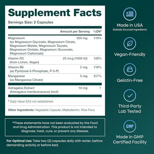 Complejo de Magnesio para Mujeres y Hombres 500mg (7 en 1) - Magnesio Glicinato con D3 y B6, Glicinato, Citrato, Malato, Taurato y Orotato - Apoyo - imagen 4