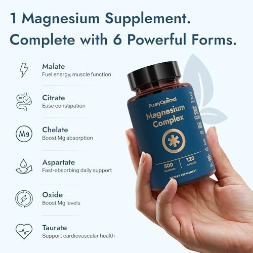 Complejo de Magnesio Purely Optimal - 6 Formas de Magnesio Glycinate, Citrato y Malato - Apoyo para el Sueño, Alivio del Estrés, Salud Muscular y - imagen 2
